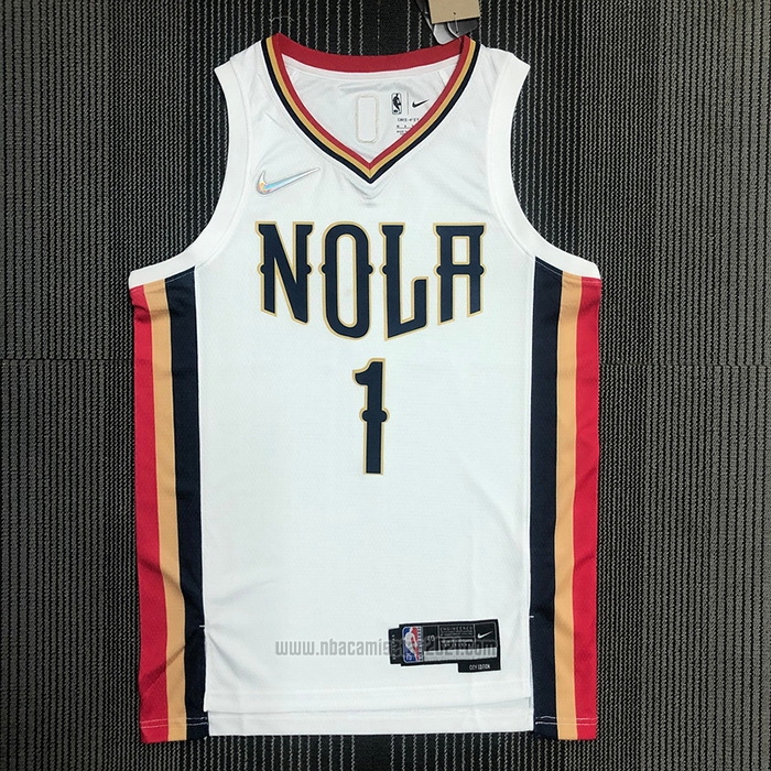 Camiseta New Orleans Pelicans Zion Williamson #1 Ciudad 2021-22 Blanco